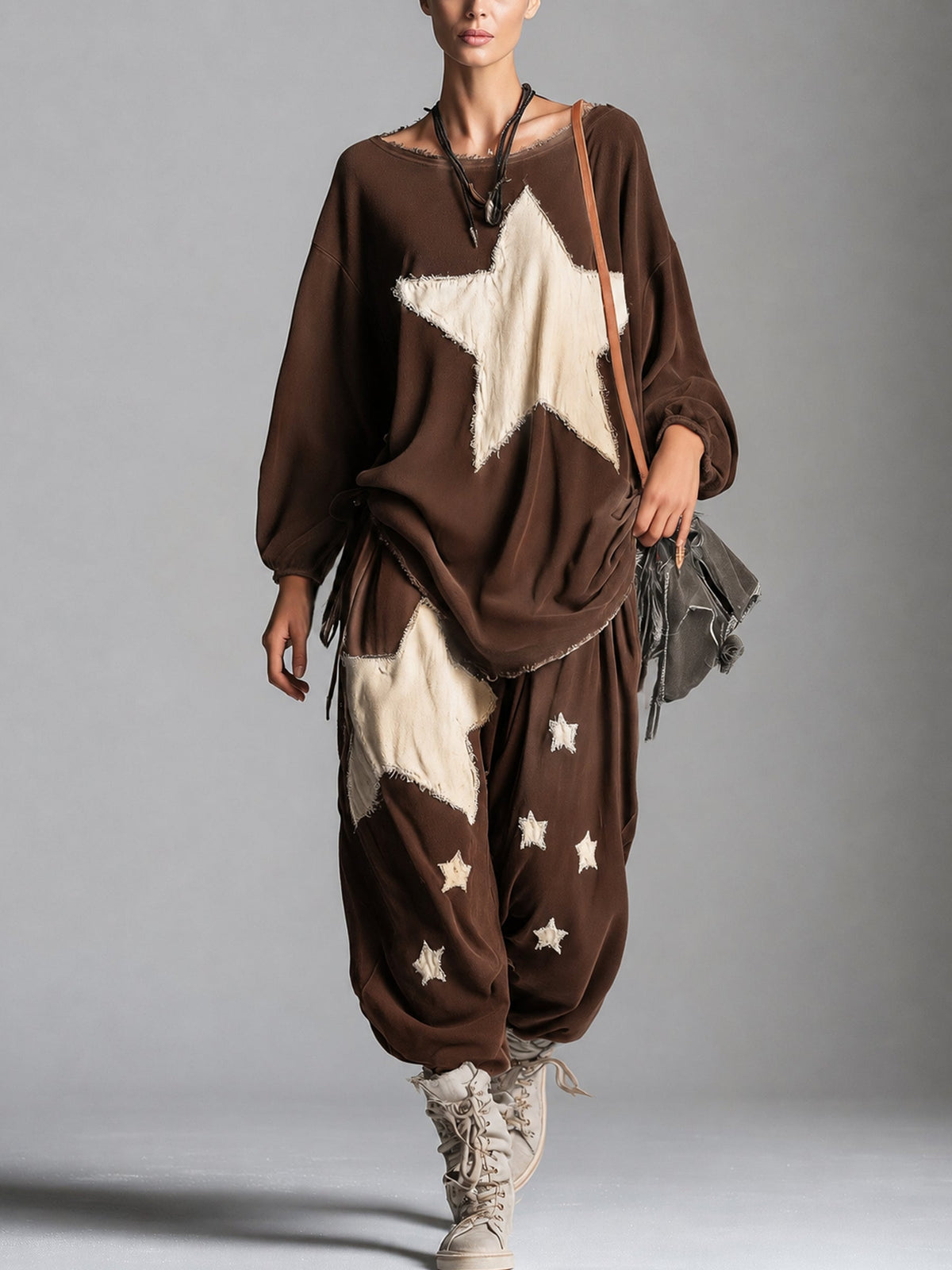Women's Oversized Star Patch Sweatshirt Jogger Set - color alternativo 3