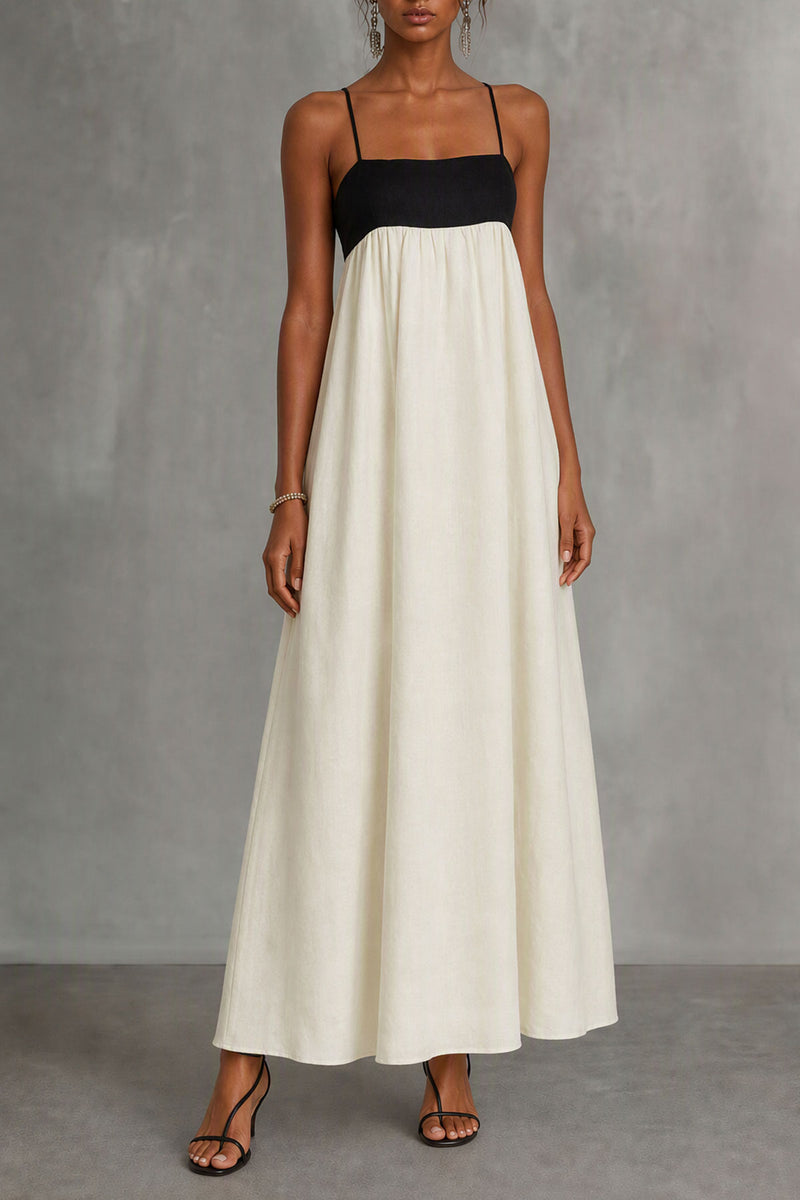 Diana — Vestido maxi cuello cuadrado tirantes finos, vista frontal