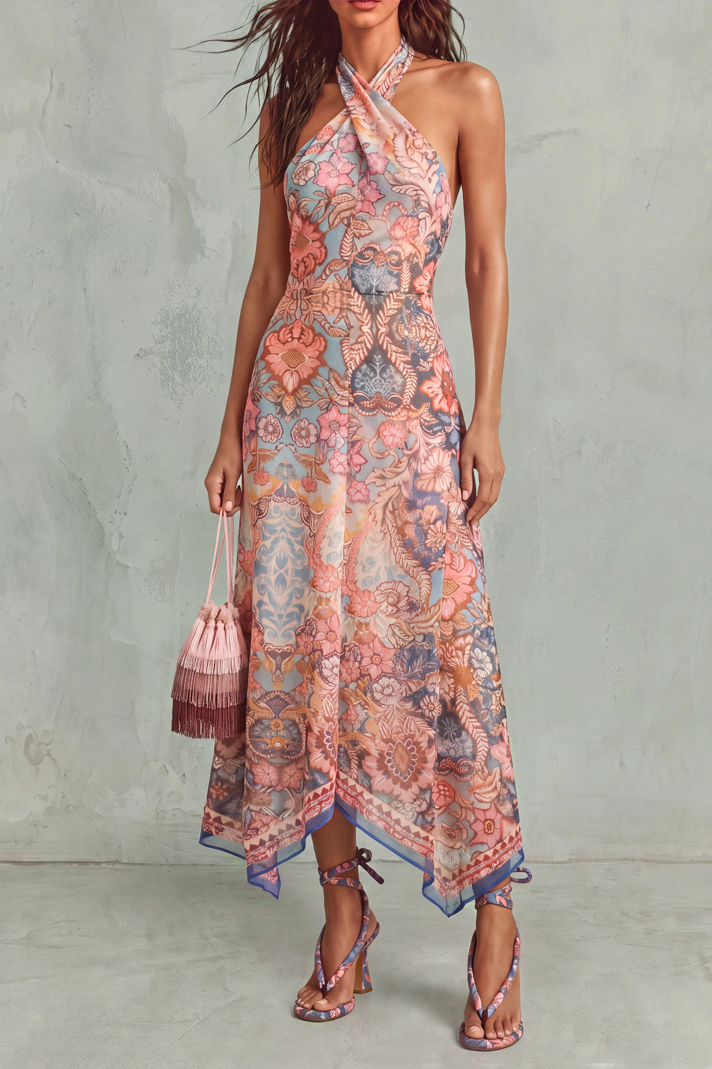 Ginevra — Abito midi halter con stampa floreale