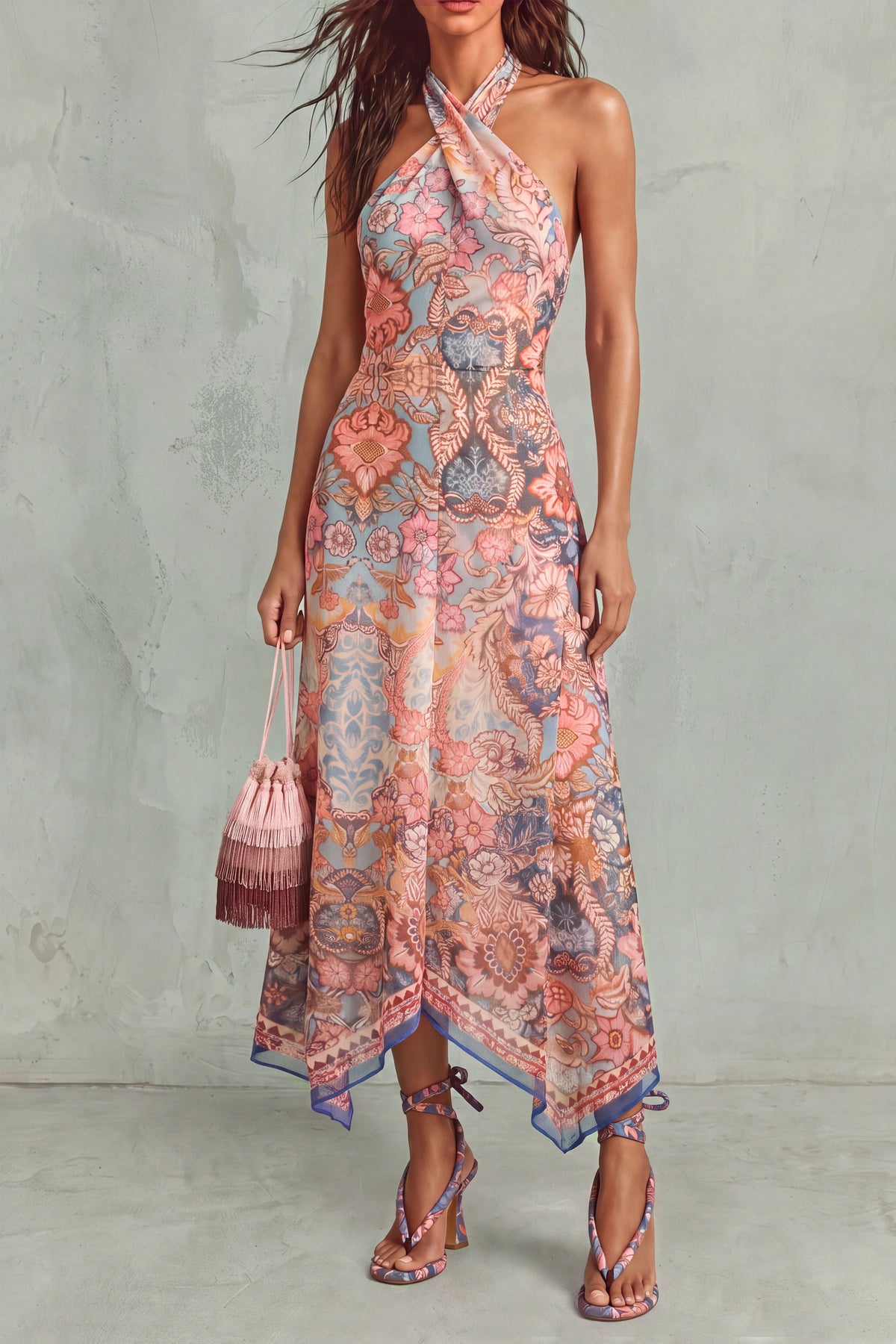 Ginevra — Abito midi halter con stampa floreale