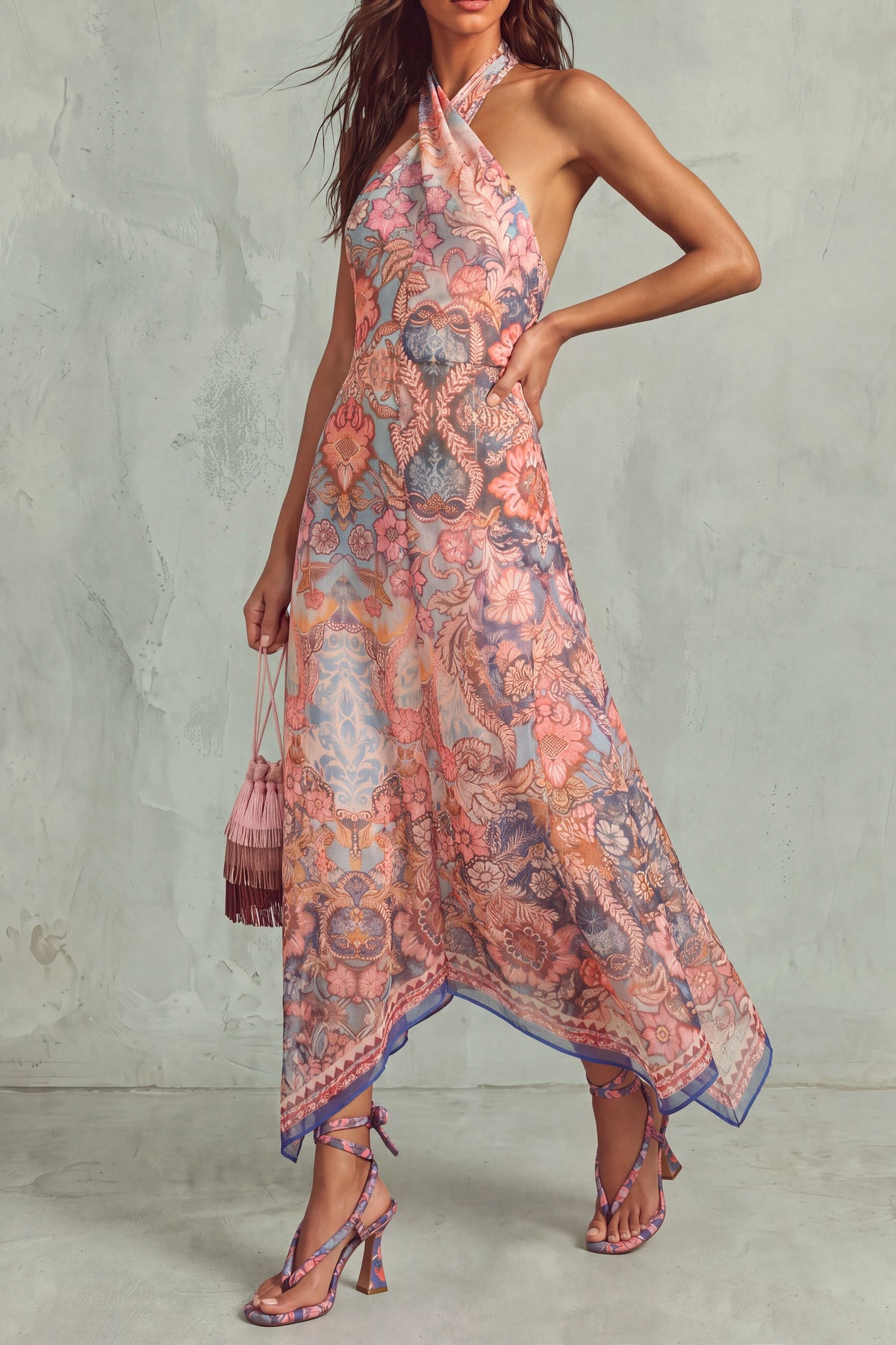 Ginevra — Abito midi halter con stampa floreale