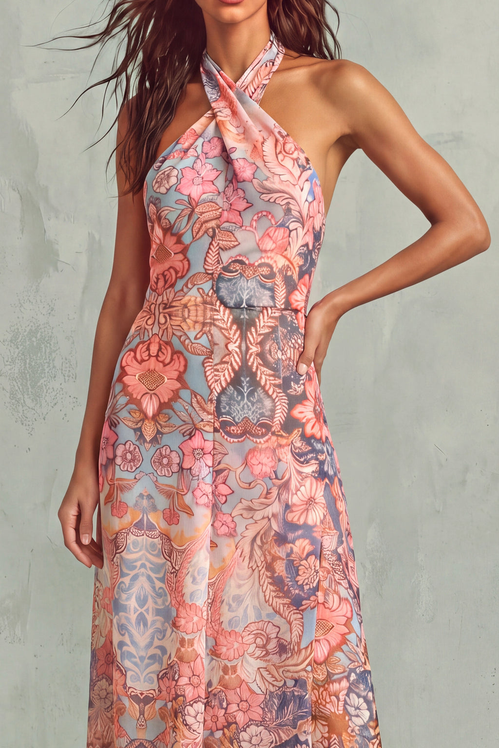 Ginevra — Abito midi halter con stampa floreale