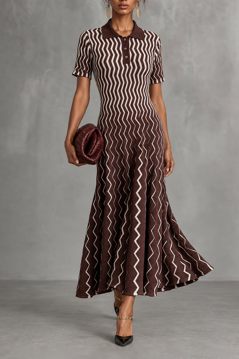 Camila — Vestido midi cuello en V rayas, vista frontal