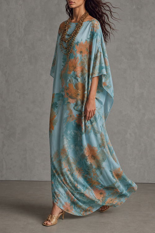 Aria — Vestido maxi manga murciélago estampado floral, vista lateral