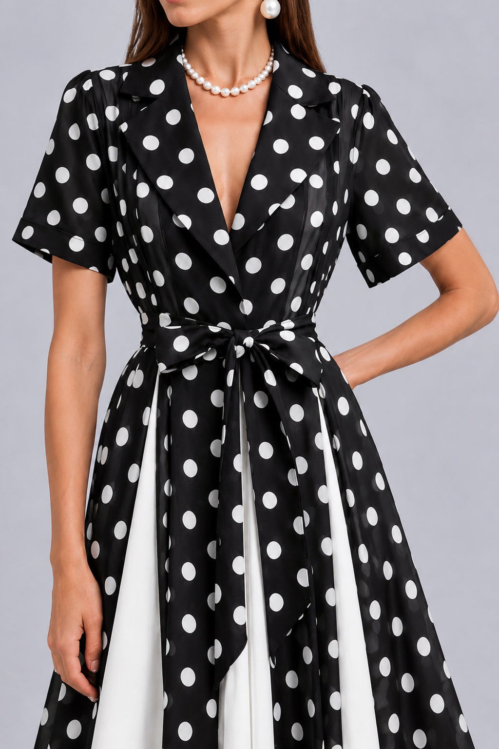 Simone — Vestido midi lunares encaje por capas, detalle