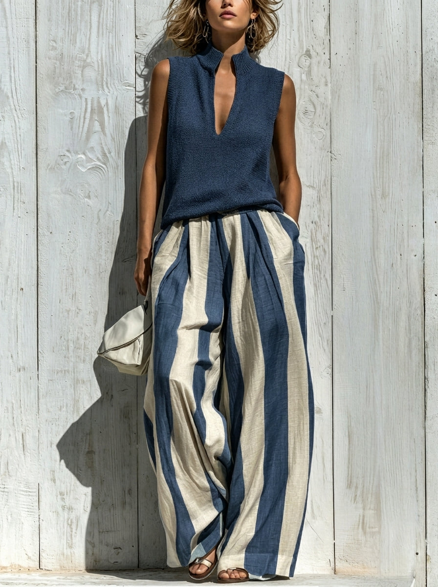 Conjunto top y pantalón de rayas - Azul marino