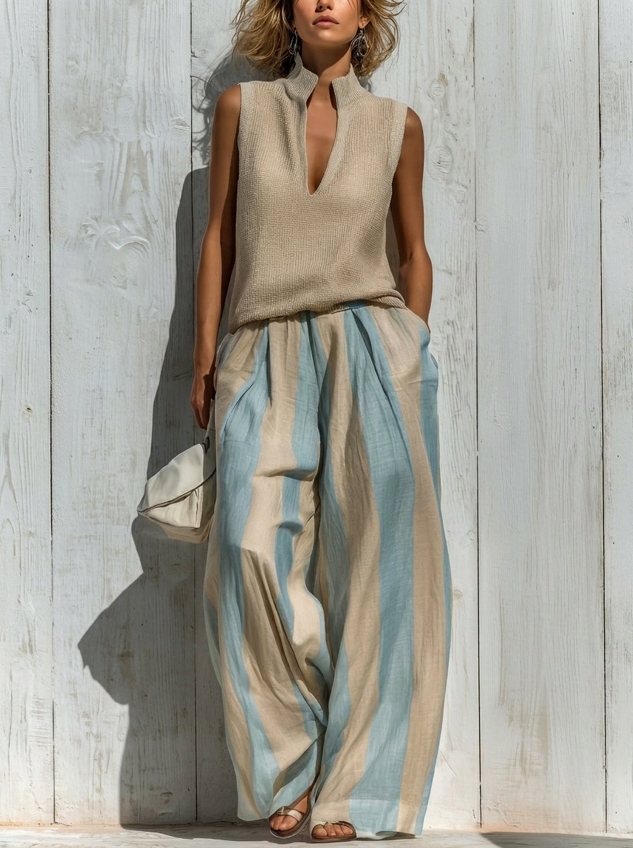 Conjunto top y pantalón de rayas - Khaki