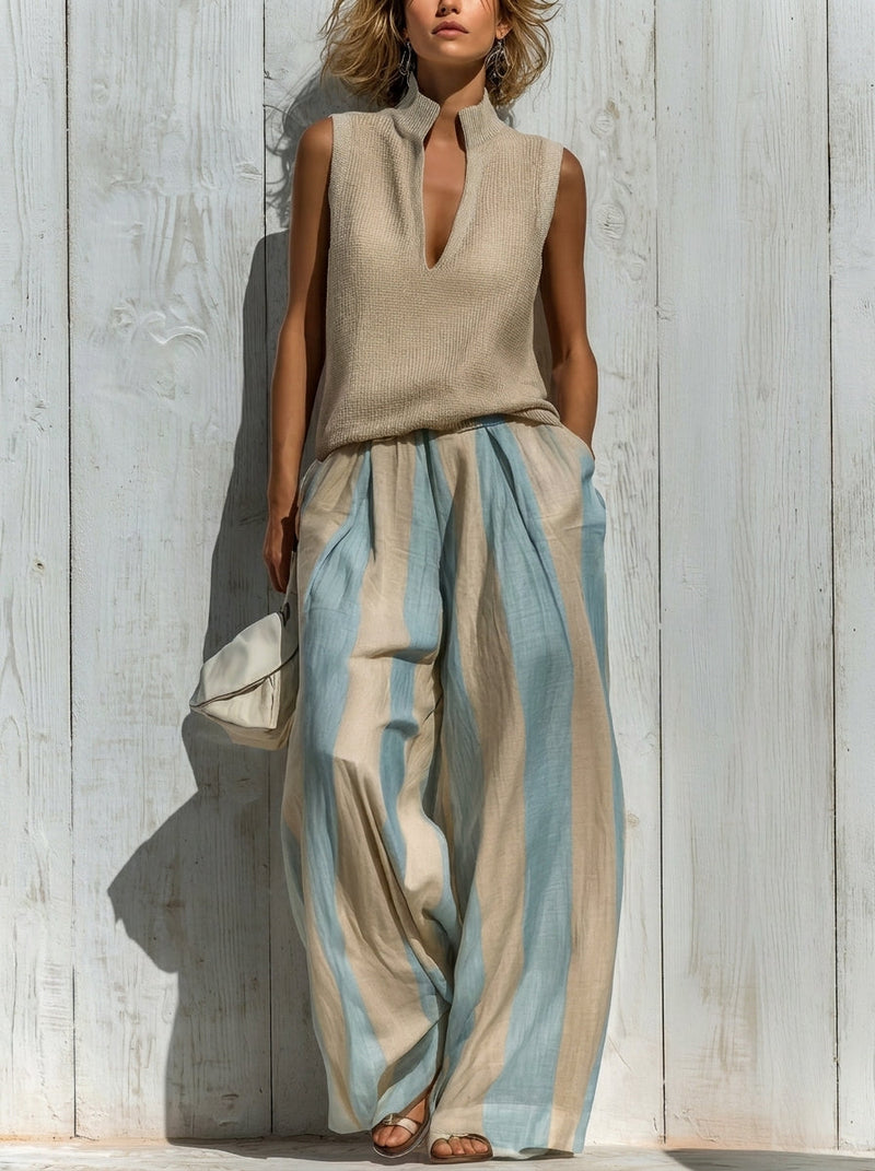 Conjunto top y pantalón de rayas - Khaki