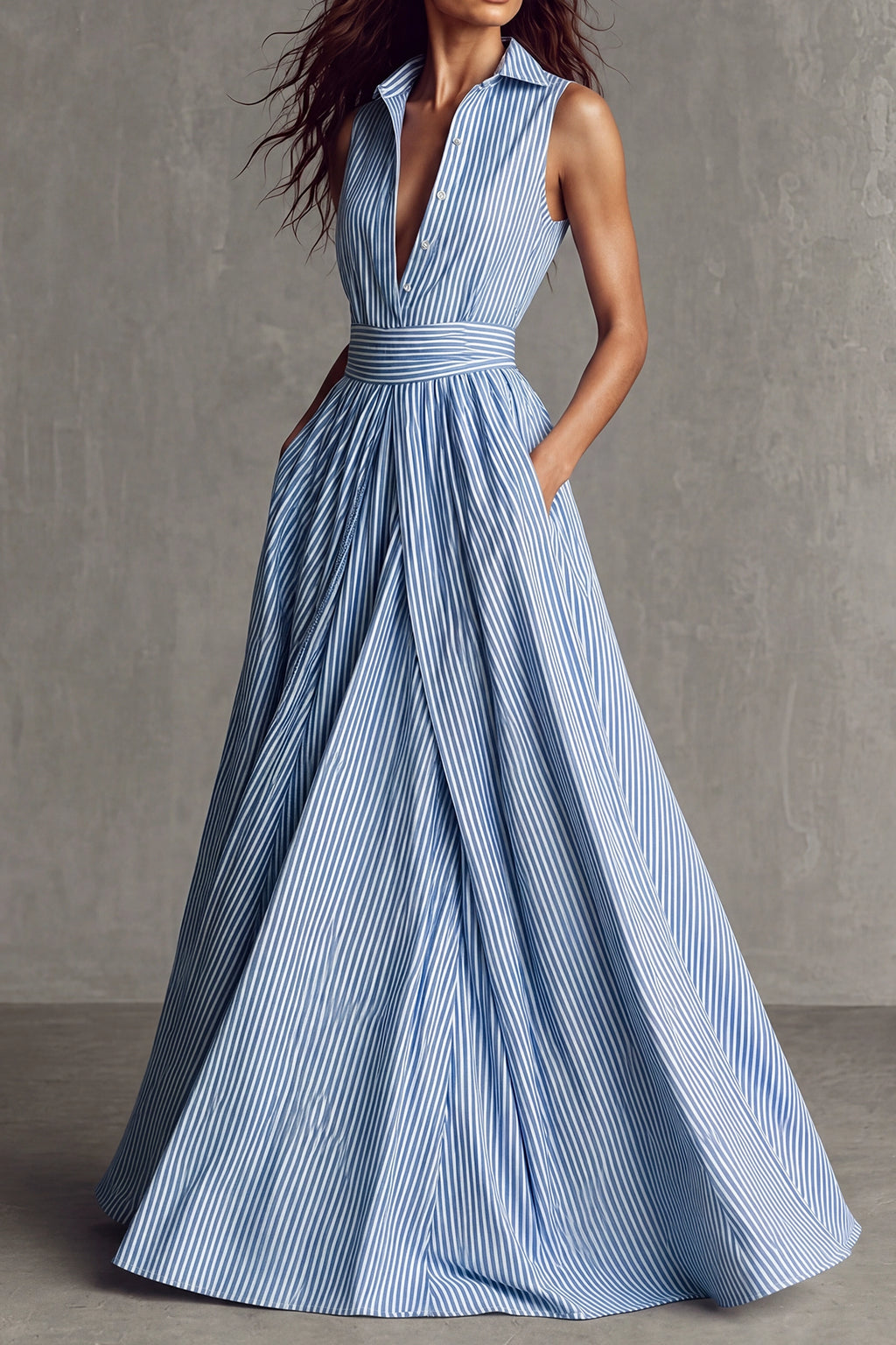 Zaira — Abito camicia maxi a righe senza maniche