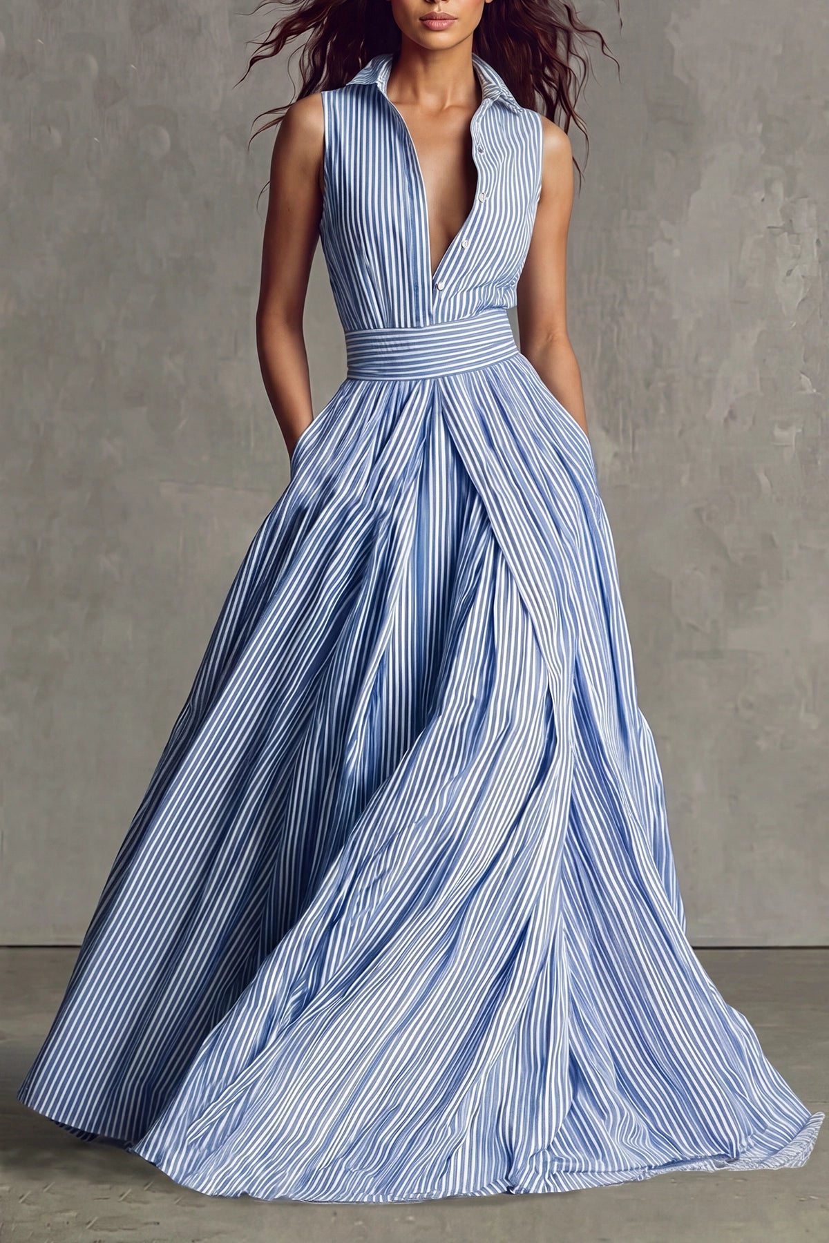 Zaira — Abito camicia maxi a righe senza maniche